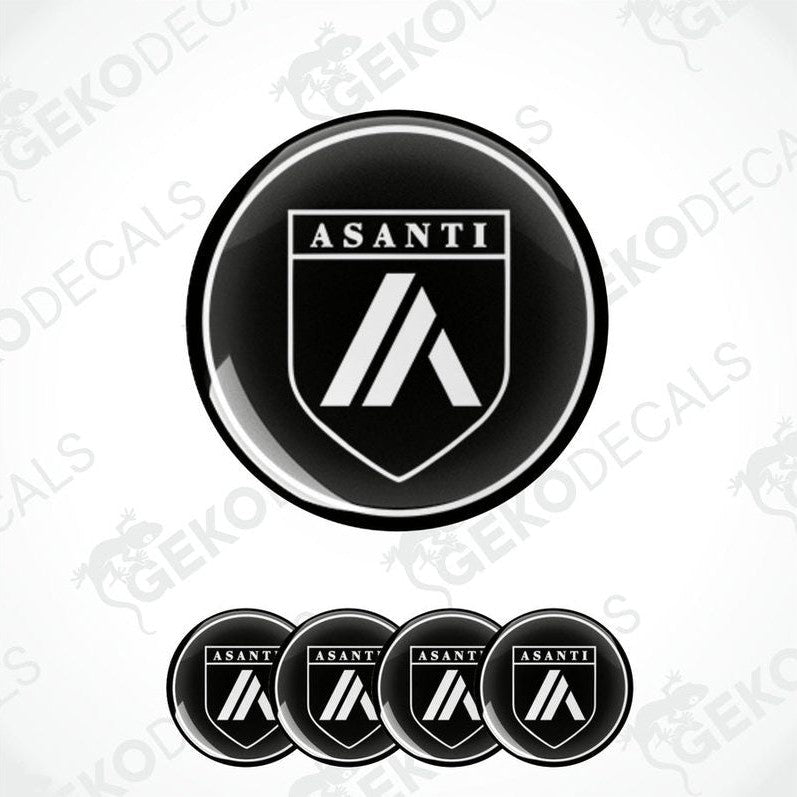 A set of four black vinyl stickers with the ASANTI brand logo on them.