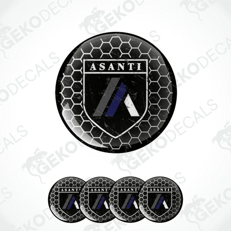 A set of four black vinyl car decals with the ASANTI brand logo.