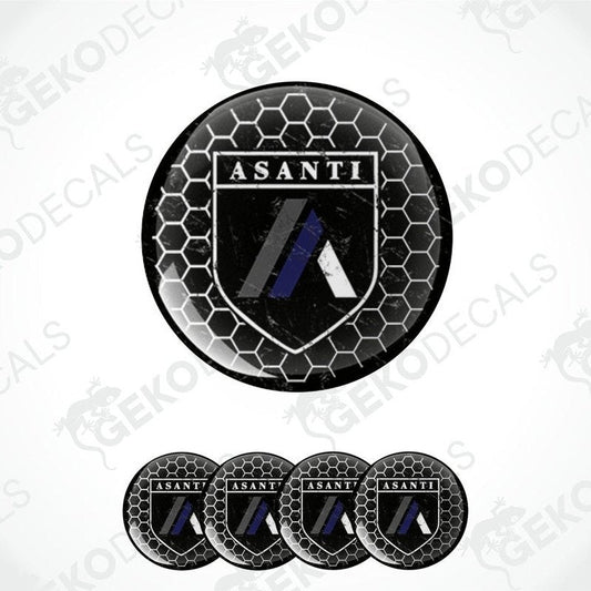 A set of four black vinyl car decals with the ASANTI brand logo.
