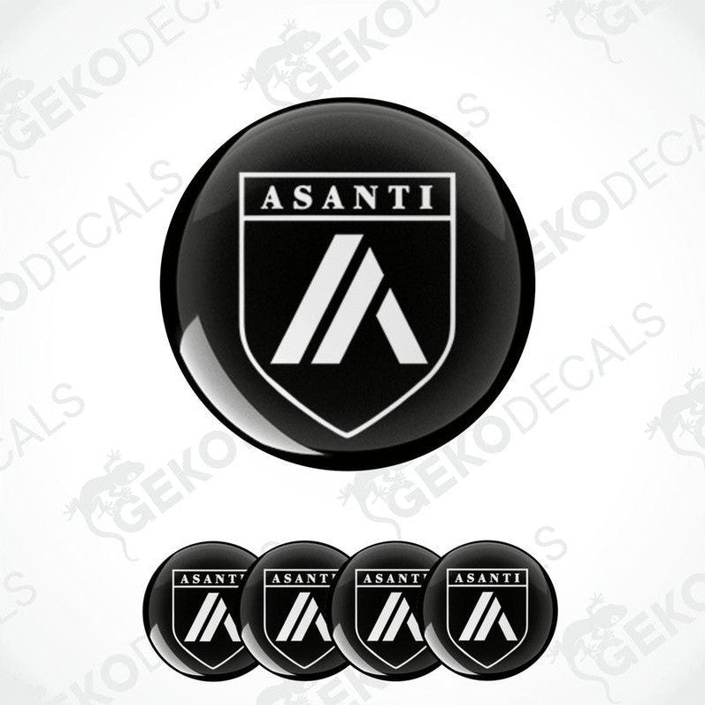 A set of four black vinyl stickers with the ASANTI brand logo on them.