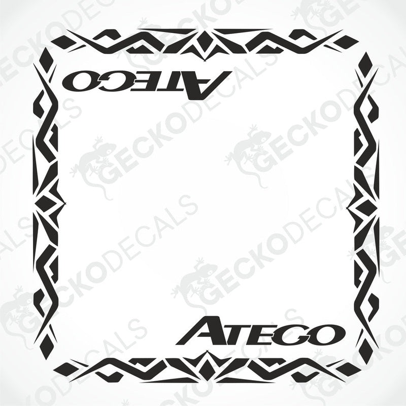 A pair of ATEGO brand side window decals, featuring a geometric pattern and the name 'ATEGO' within the design.