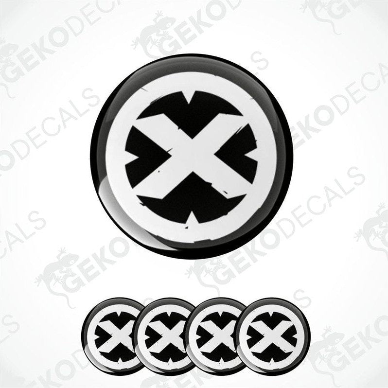A set of four black, white, and gray vinyl stickers with the American Racing logo and ATX Series text.
