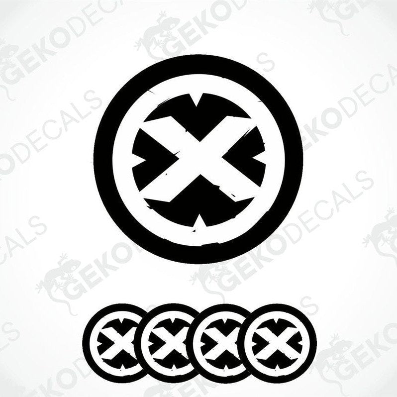 A set of four black, white, and gray vinyl stickers with the American Racing logo and ATX Series text.