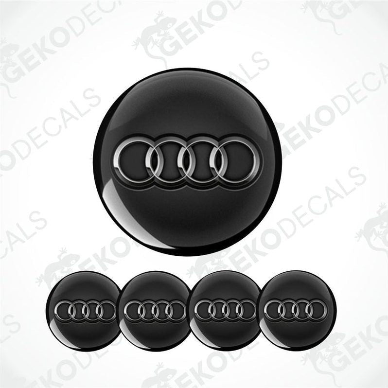 Set of Audi logo car emblems on a white background with 'Gekodecals' branding.