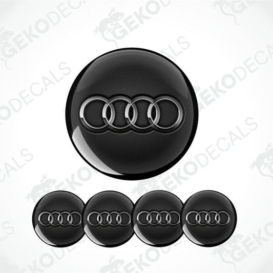 Set of Audi logo car emblems on a white background with 'Gekodecals' branding.