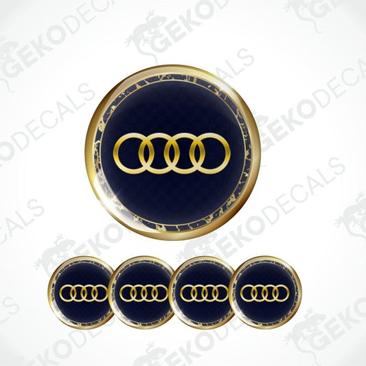 Set of Audi logo decal stickers on a white background with 'Gekodecals' branding.