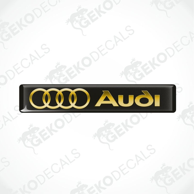 Audi logo in gold on a black background with 'Gekodecals' branding.