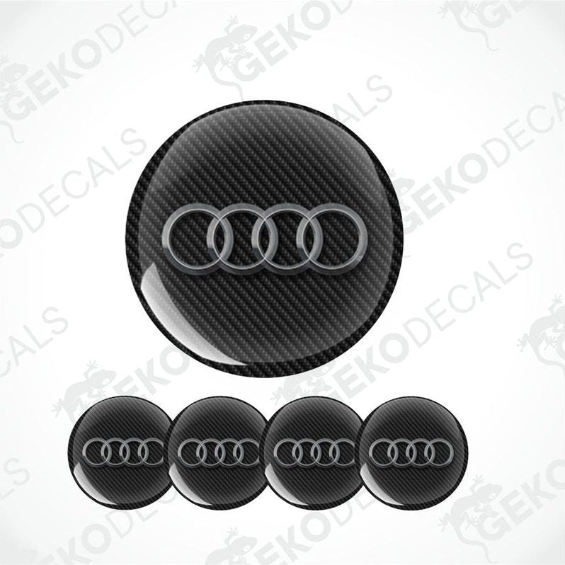 Carbon fiber pattern Audi logo decal set on a white background