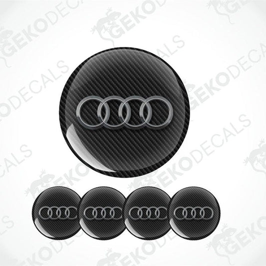 Carbon fiber pattern Audi logo decal set on a white background