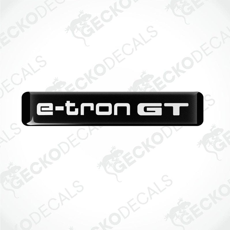 Black decals with 'e-tron GT' written in white, designed for car use.
