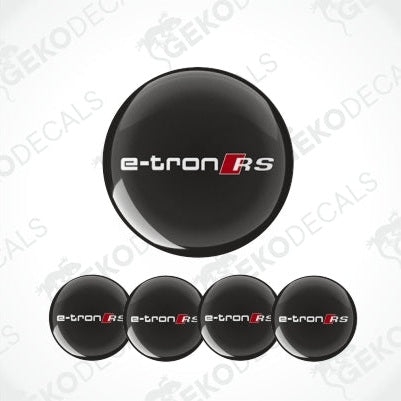 A set of four black epoxy vinyl stickers with 'E-TRON RS' text designed for car decals.