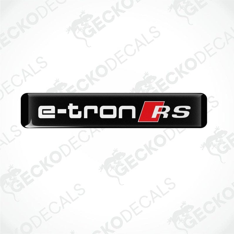  Black, red, and white vinyl decals with the text 'e-tron RS' on them, placed on a white background.