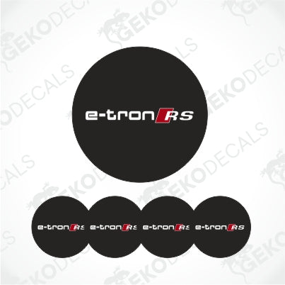 White e-tron and RS logo with a red square in front 
in the center of the black circle