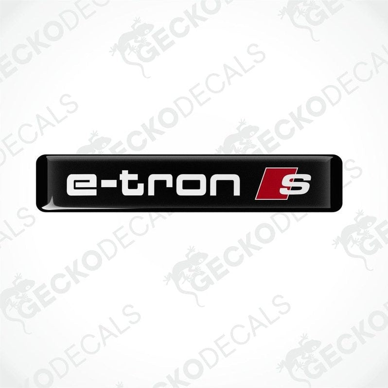 Black stickers with white text E-TRON and red Audi S-line logo
