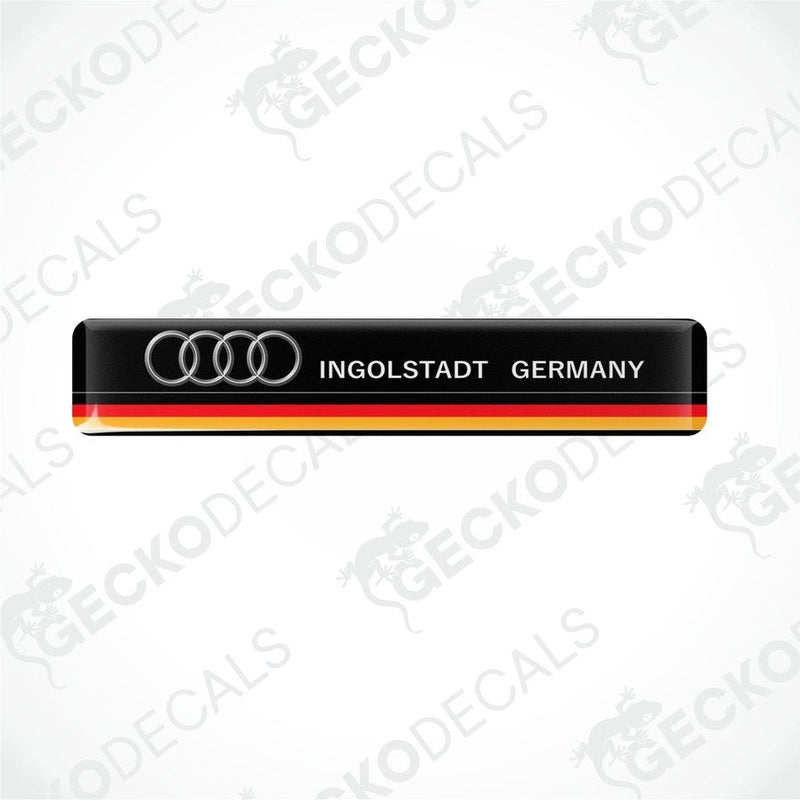 Black vinyl stickers with red and yellow accents and the text 'INGOLSTADT GERMANY' along with the Audi brand logo.