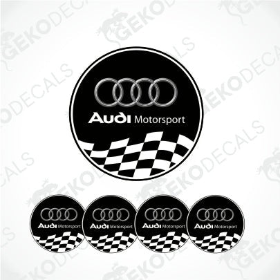 Set of black and white vinyl decals with the Audi Motorsport logo and a checkered flag design.