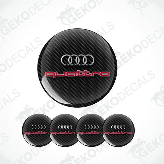 Carbon fiber pattern Audi logo with 'quattro' text on a white background