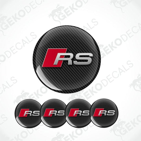 Carbon fiber pattern Audi RS logo decal on a white background with 'Gekodecals' watermark.