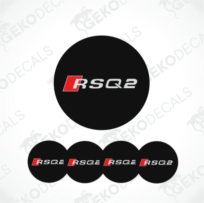 RS Q2 logo with a red square in front 
in the center of the black circle