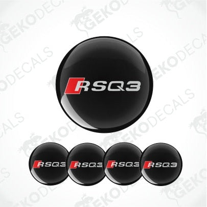 A set of four black vinyl decals with the RSQ3 logo in red and light grey.