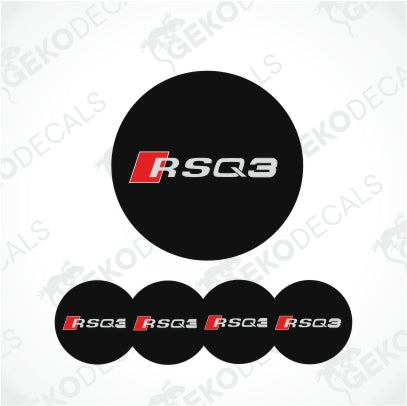 RS Q3 logo with a red square in front 
in the center of the black circle