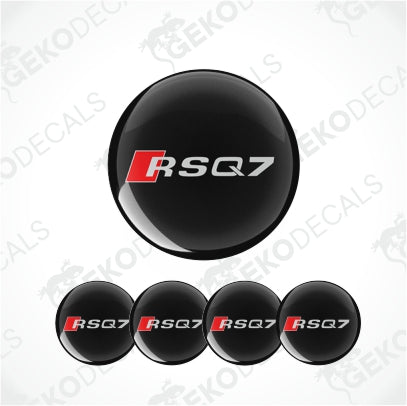 Set of four black round car decals with 'RSQ7' logo in red and white