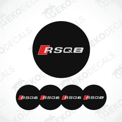 RS Q8 logo with a red square in front 
in the center of the black circle