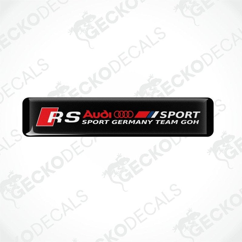 Rectangular car decals with red and white text and logos, representing Audi RS Sport Germany Team GOH.