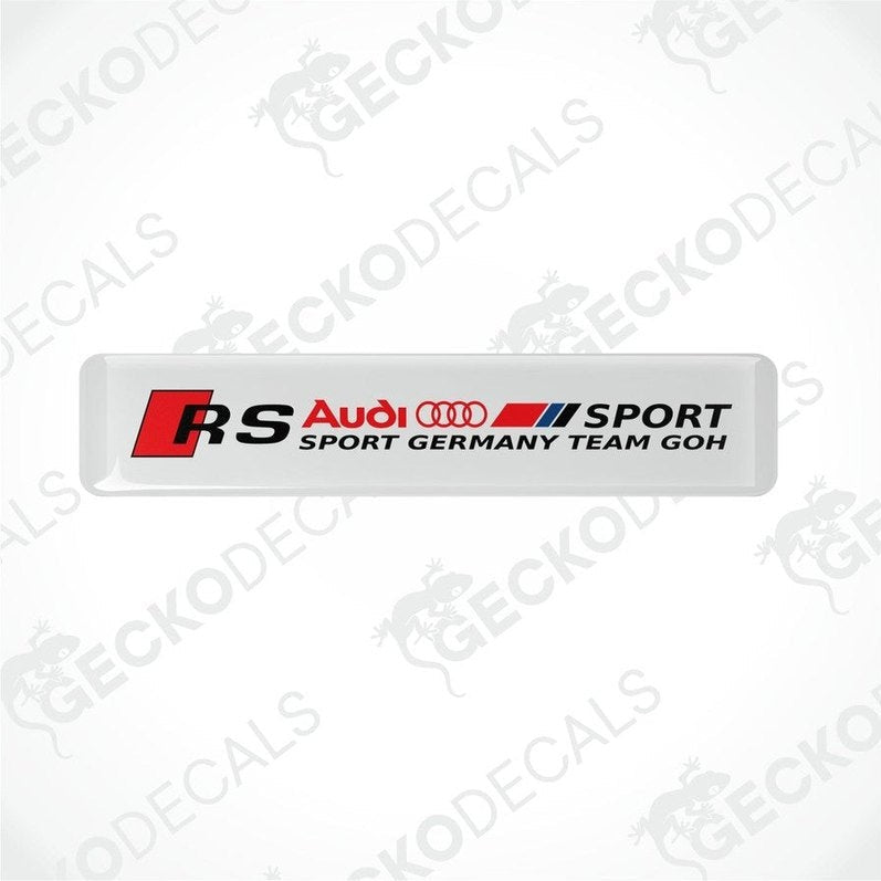 Rectangular car decals with red and black text and logos, representing Audi RS Sport Germany Team GOH.