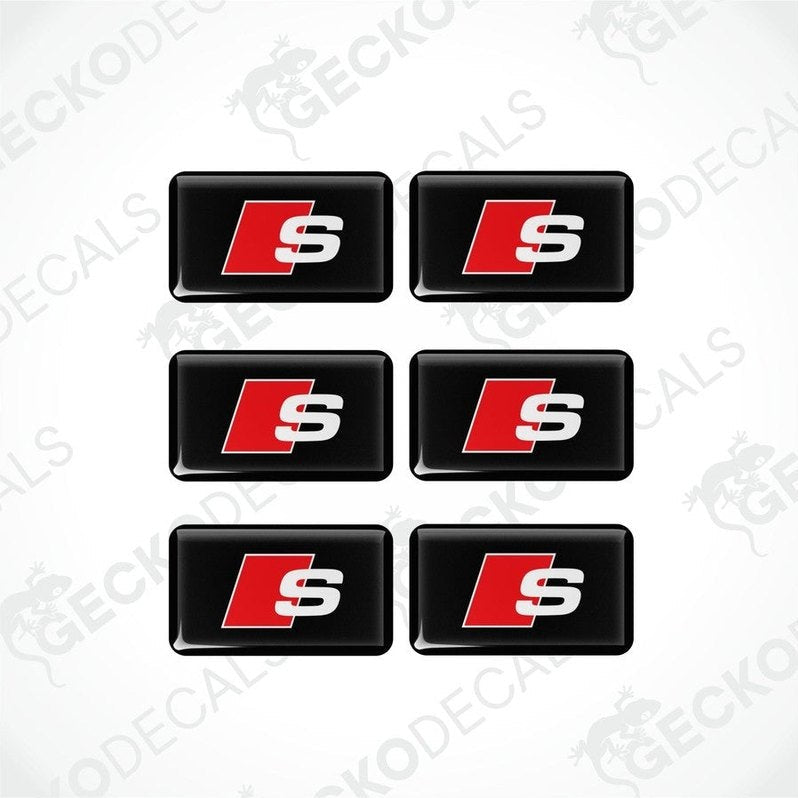 A set of six black, red, and white car decals with the 'S-line' logo.