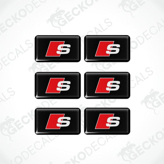 A set of six black, red, and white car decals with the 'S-line' logo.