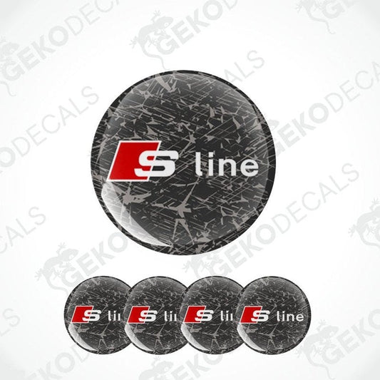 A set of vinyl decals for a car, featuring the 'S-line' logo on a black background with red and white accents.