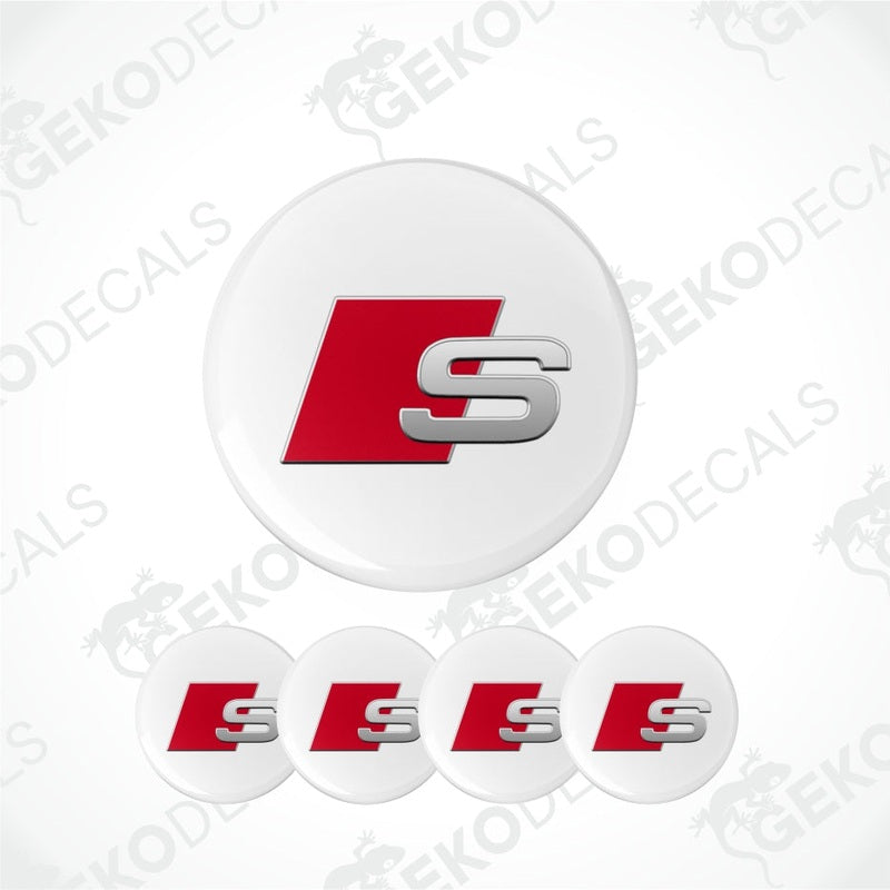 Set of Audi S logo car stickers on a white background with 'Gekodecals' branding.
