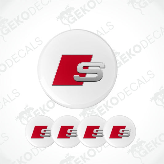 Set of Audi S logo car stickers on a white background with 'Gekodecals' branding.