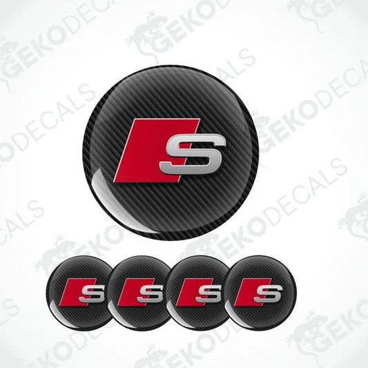 Carbon fiber patterned Audi S logo decal on a white background with 'Gekodecals' watermark.