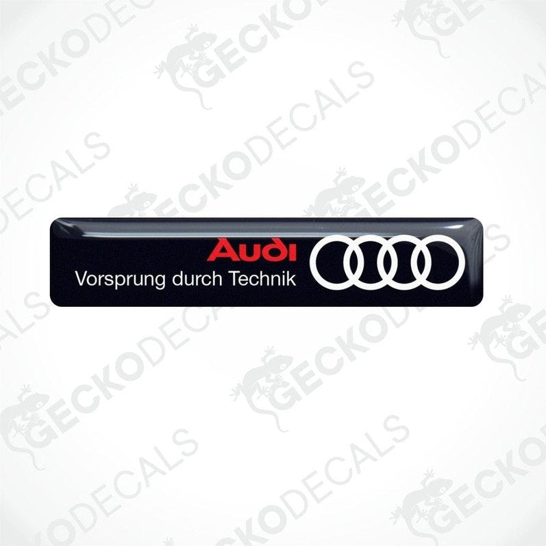  Black vinyl decals with the Audi logo and the phrase 'Vorsprung durch Technik' in white lettering.