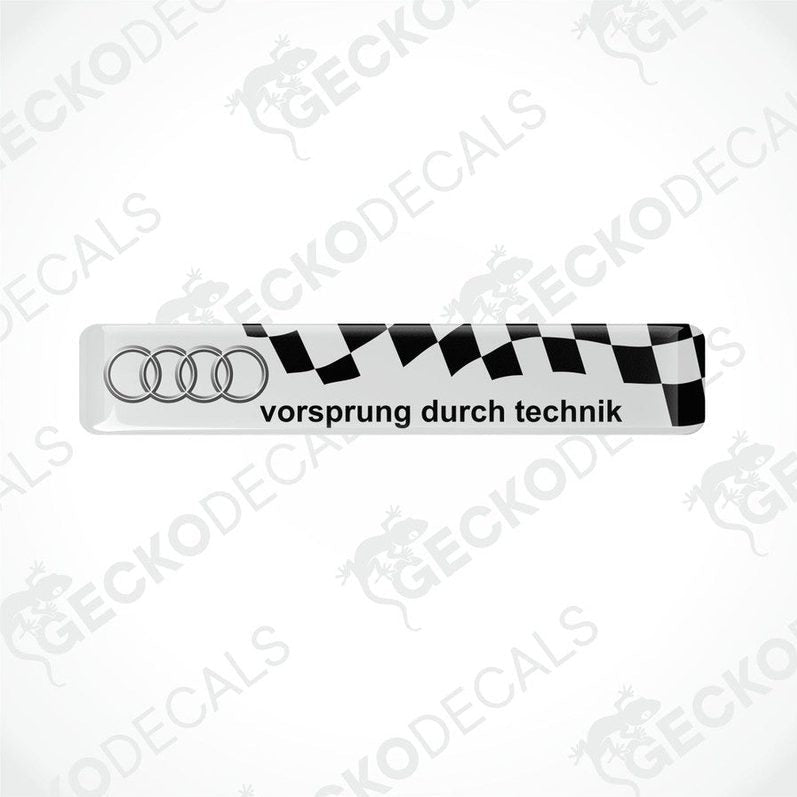 White and bvinyl decals with 'vorsprung durch technik' text and Audi logoack