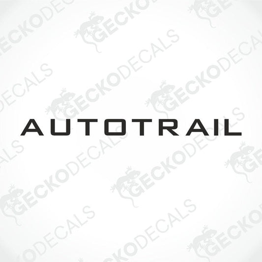 A die cut sticker with the text 'AUTO-TRAIL' on a white background, intended for use as a car decal.