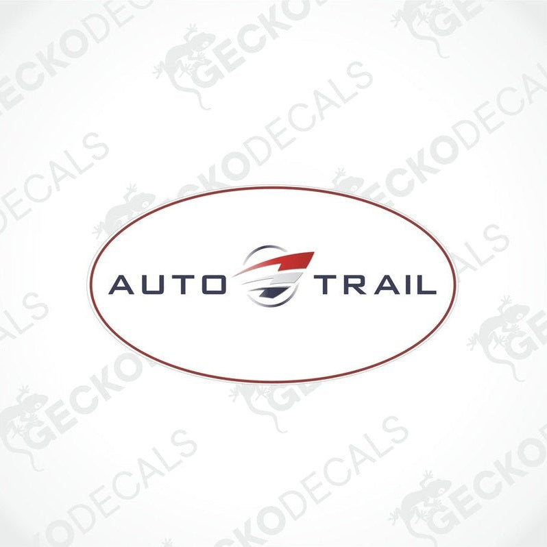 A die cut sticker with the AUTO-TRAIL brand logo, suitable for use on vehicles.
