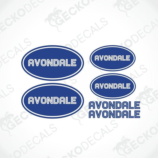 Avondale caravan logo sticker set with blue oval and text decals on transfer paper