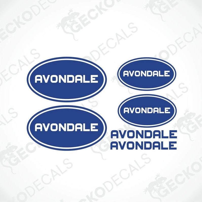 Avondale Caravan logo sticker set with blue and white oval and rectangular decals for interior or exterior use