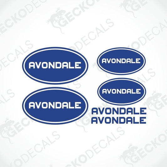 Avondale Caravan logo sticker set with blue and white oval and rectangular decals for interior or exterior use