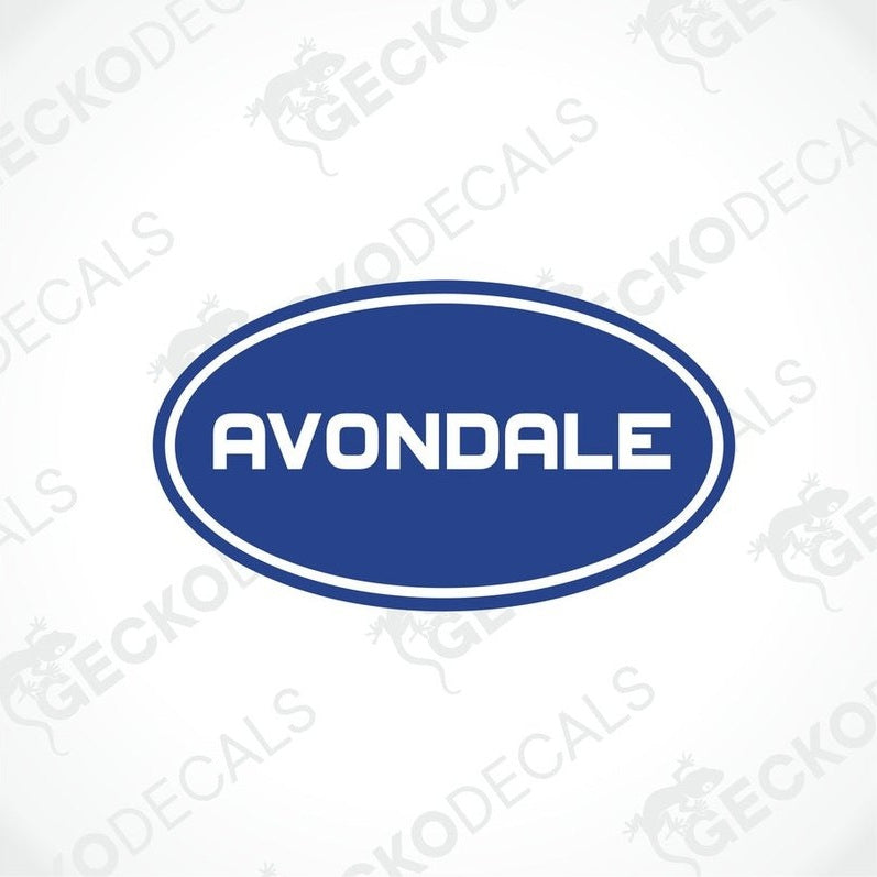 AVONDALE caravan sticker with white text on blue oval background