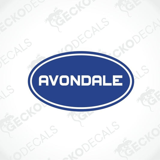 AVONDALE caravan sticker with white text on blue oval background