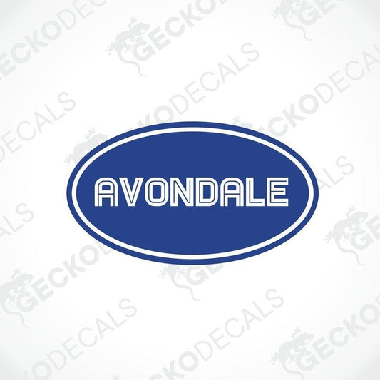 AVONDALE caravan sticker white text blue oval decal for interior exterior use