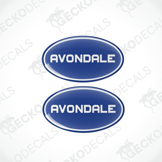 Set of two Avondale caravan epoxy resin decals in glossy blue