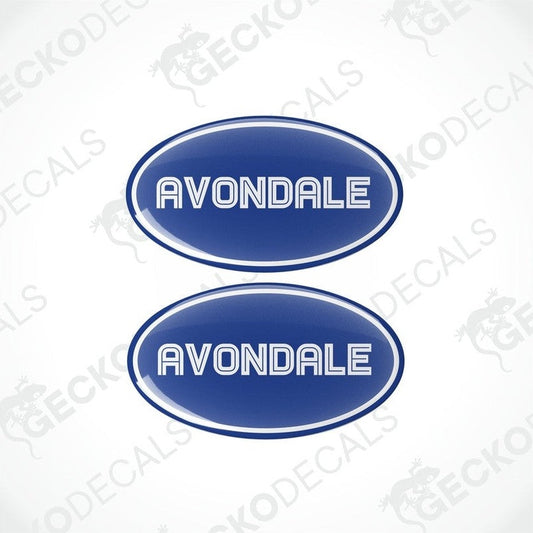 Avondale Caravans epoxy resin vinyl decals set with domed glossy blue finish