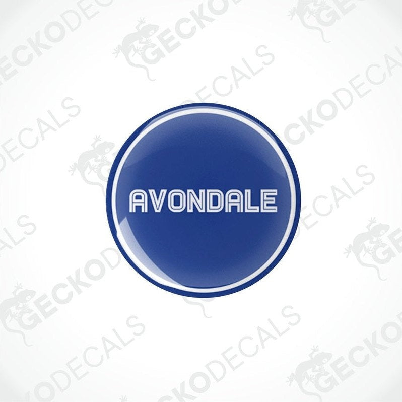 Avondale Epoxy Decal with domed high-gloss finish and white ring