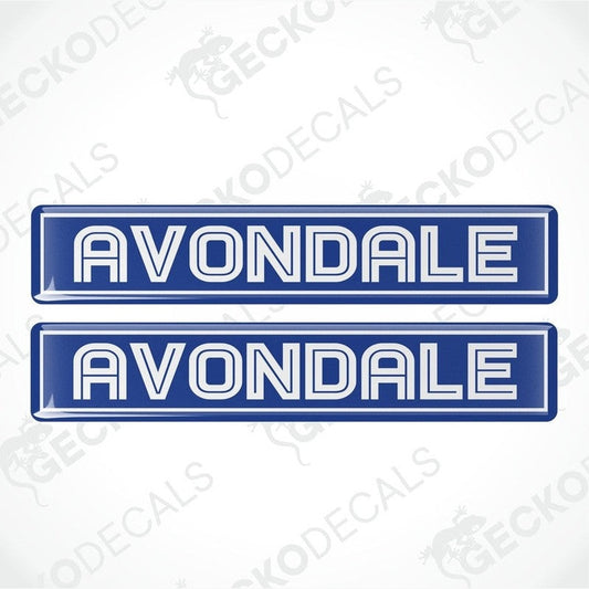 Set of two blue Avondale vinyl decals with polyurethane coating