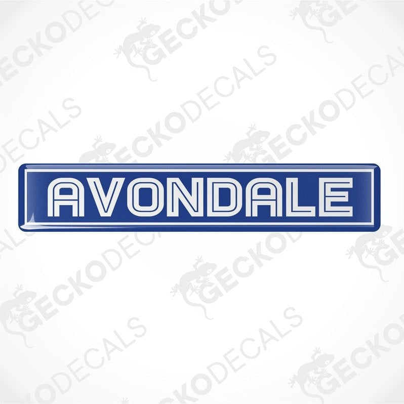 Blue Avondale epoxy resin decal with domed finish